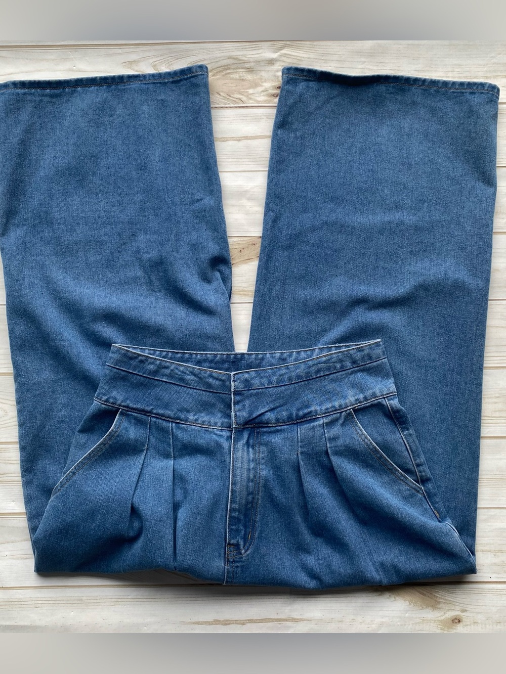 Wide leg high waist denim pleated trouser jeans by Cider fall winter work office